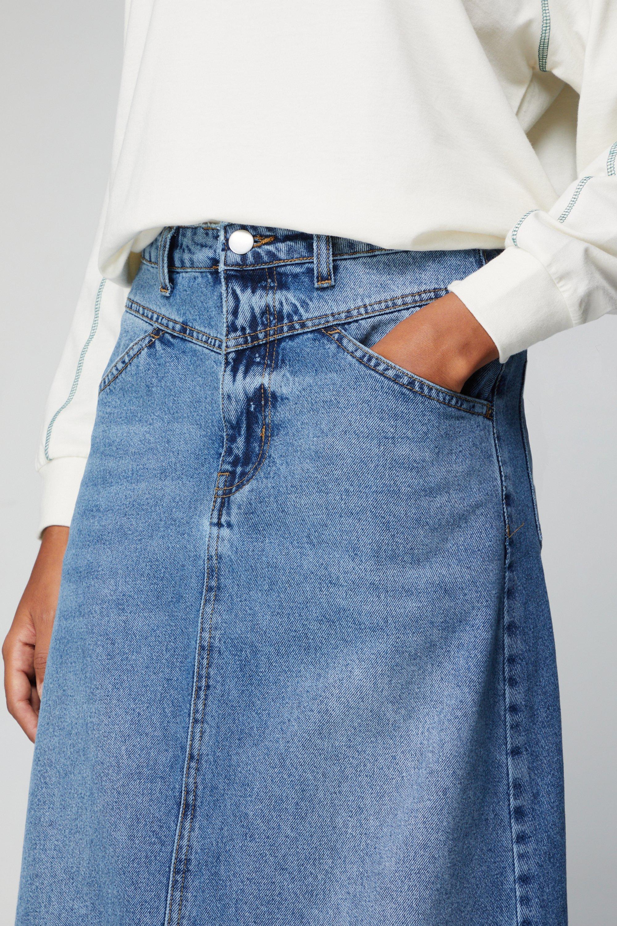 Denim maxi frayed outlet skirt